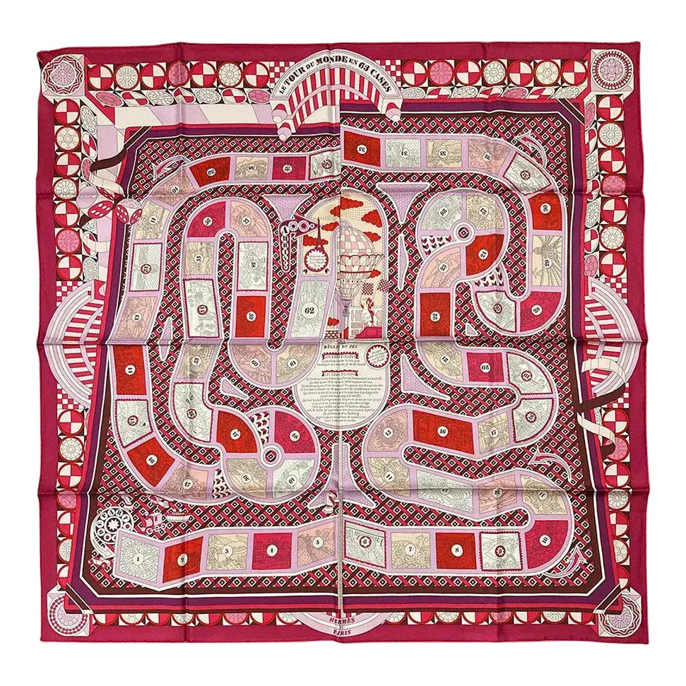 NWT Hermes Le Tour du Monde en 63 Cases Scarf 90 Fuchsia Mauve Blanc | Chairish