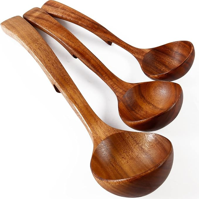 Wooden Ladle for Soup, 3Size Natural Teak Wooden Spoons for Cooking, Non-Stick Wood Spoon, Wood C... | Amazon (US)
