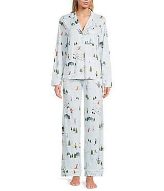 kate spade new york Cozy Jersey Knit Winter Village Print Long Sleeve Notch Collar Holiday Pajama Set - XL | Dillard's