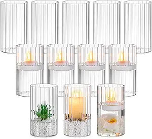 Glasseam Glass Pillar Candle Holder: Set of 12 Hurricane Candle Holders for Floating Candles Deco... | Amazon (US)