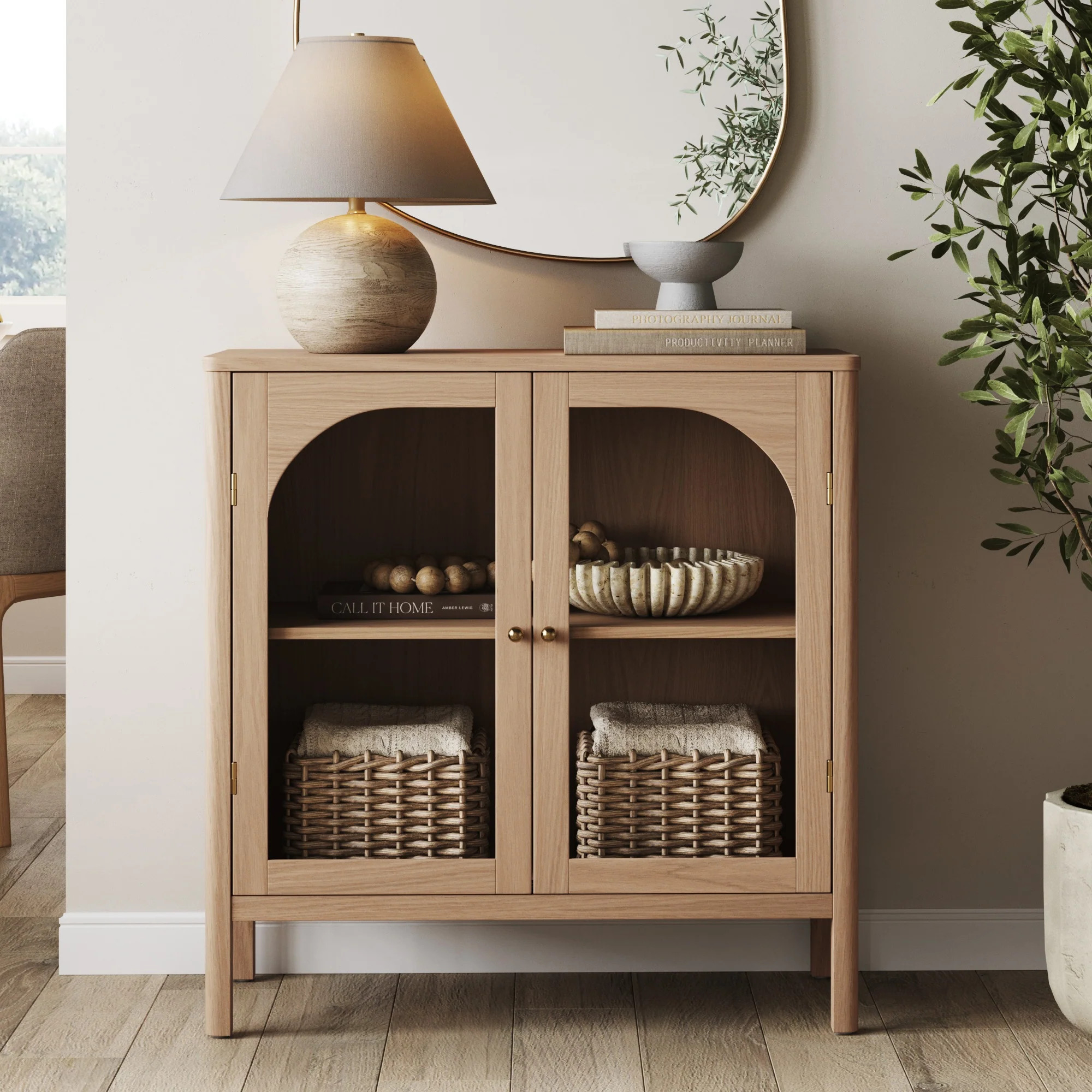 Wood & Glass Door Storage Cabinet Raw Oak | Nathan James