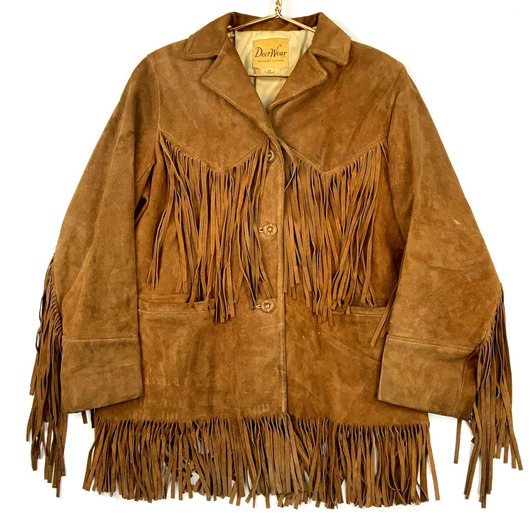 Vintage Deer Wear Button up Fringe Leather Coat Jacket Lined - Etsy Canada | Etsy (CAD)