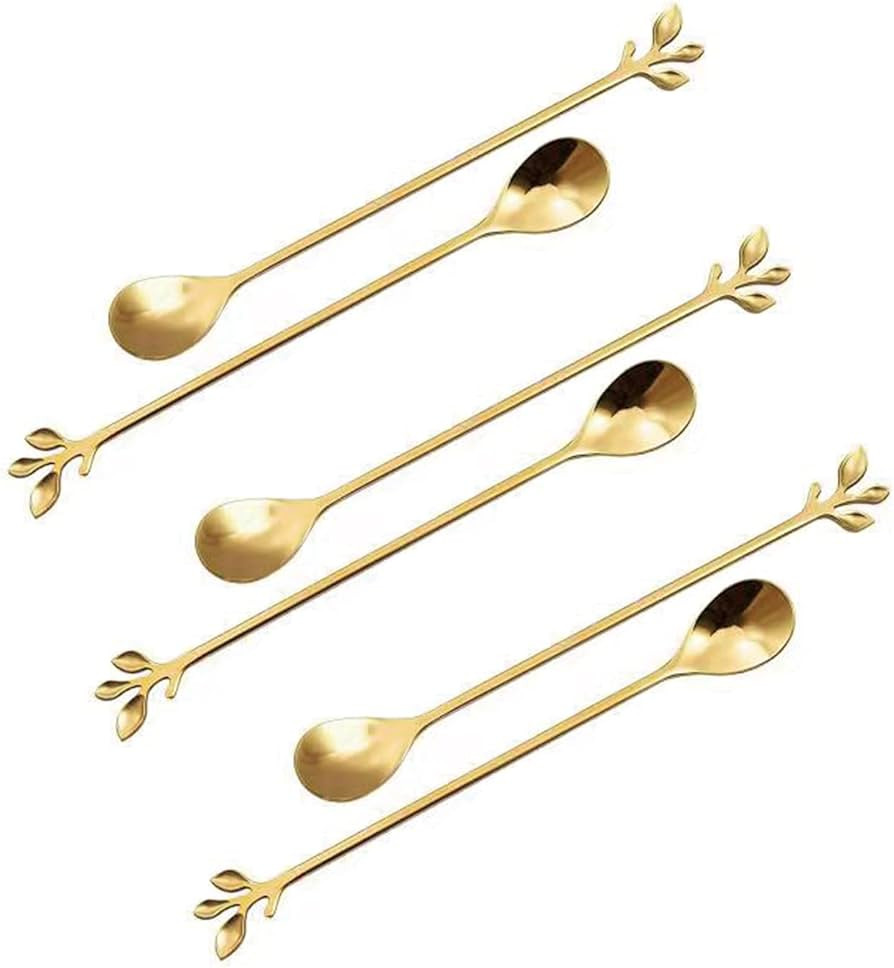 Long Handle Ice Tea Spoons Set Ice Cream Leaf Spoon Stainless Steel Cocktail Stirring Spoon Gold ... | Amazon (US)