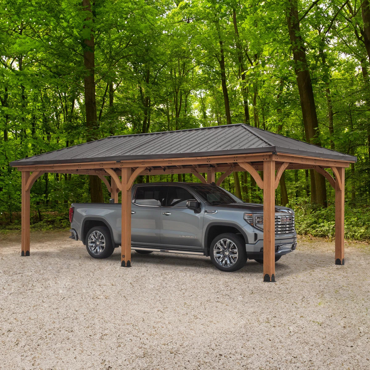 Backyard Discovery Barrington 24' x 12' Cedar Wood Outdoor Patio Gazebo with Hardtop Galvanized S... | Wayfair North America