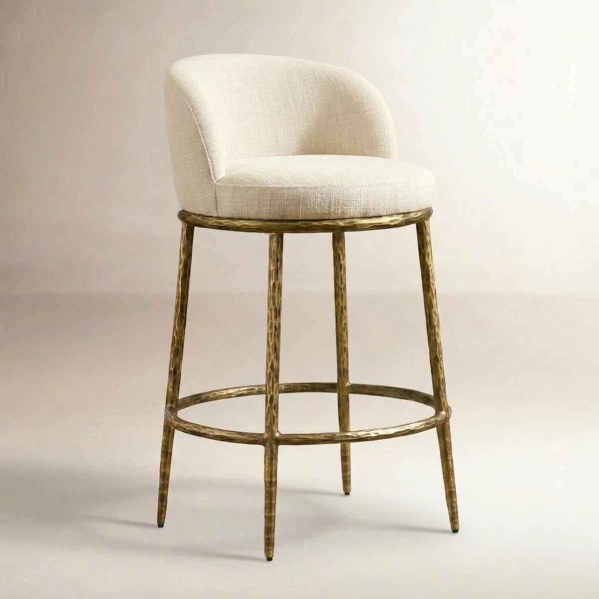 Gelder 26.5" Modern Glam Upholstered Bar Stool with Hammered Metal Legs & Curved Low Back for Kit... | Wayfair North America