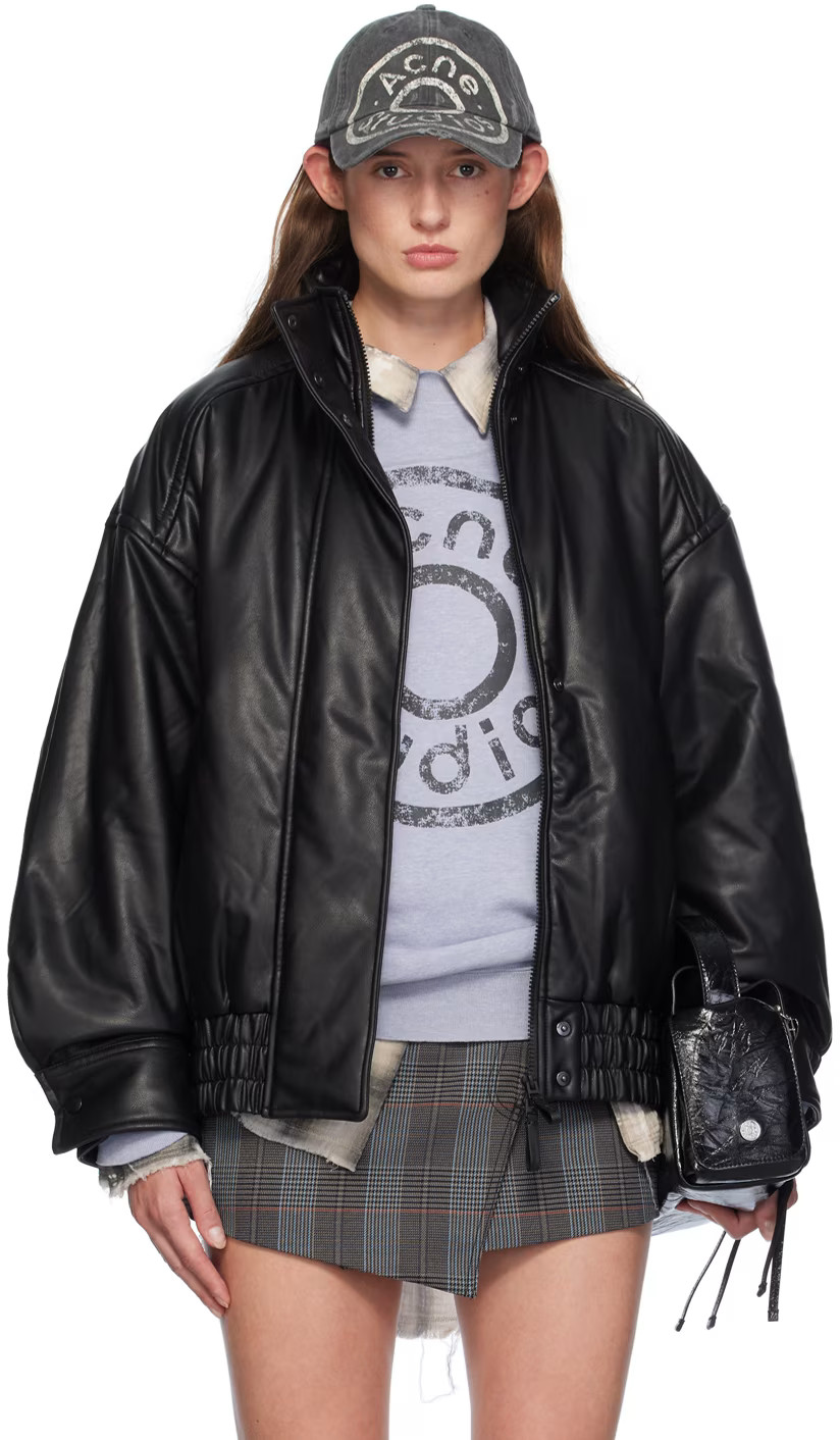 Acne Studios - Black Faux-Leather Bomber Jacket | SSENSE
