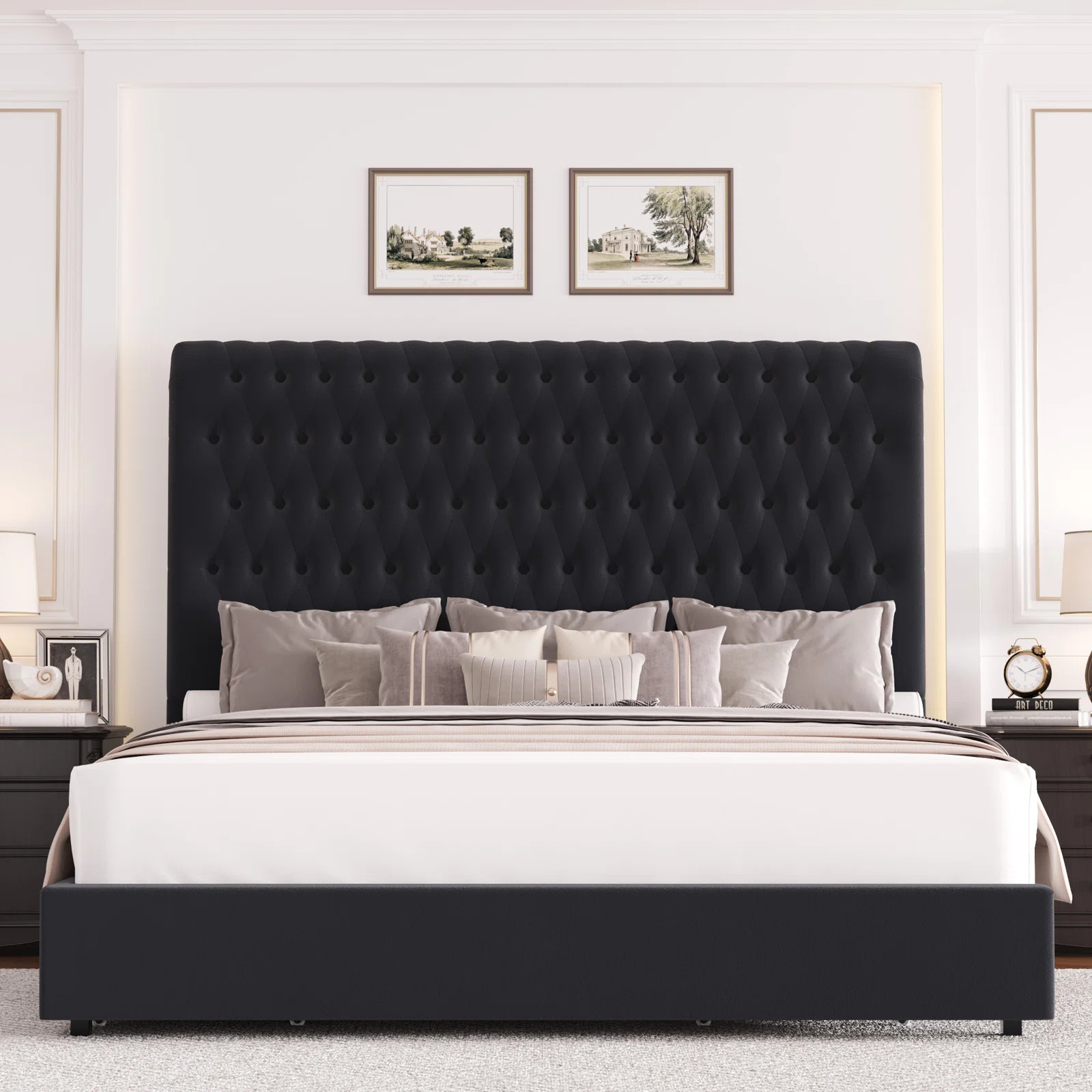 Kanisha Upholstered Storage Bed with Button Tufted Velvet Headboard, 4 Drawers | Wayfair North America