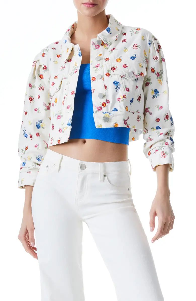 Renee Embroidered Crop Cotton Trucker Jacket | Nordstrom