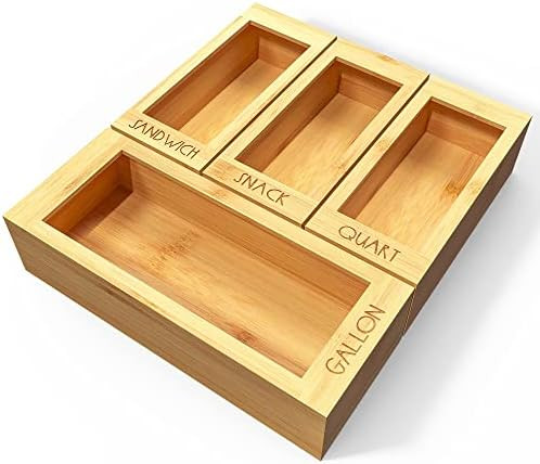 DALSHABET Bamboo Storage Bag Organizer, 4 Separate Food Storage Bags, 12x14 Baggie Organizer Disp... | Amazon (US)