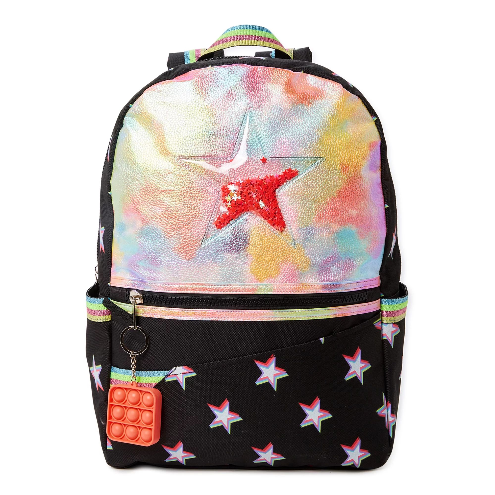 Wonder Nation Girls 17" Laptop Backpack Sports Glam Black Star Confetti | Walmart (US)