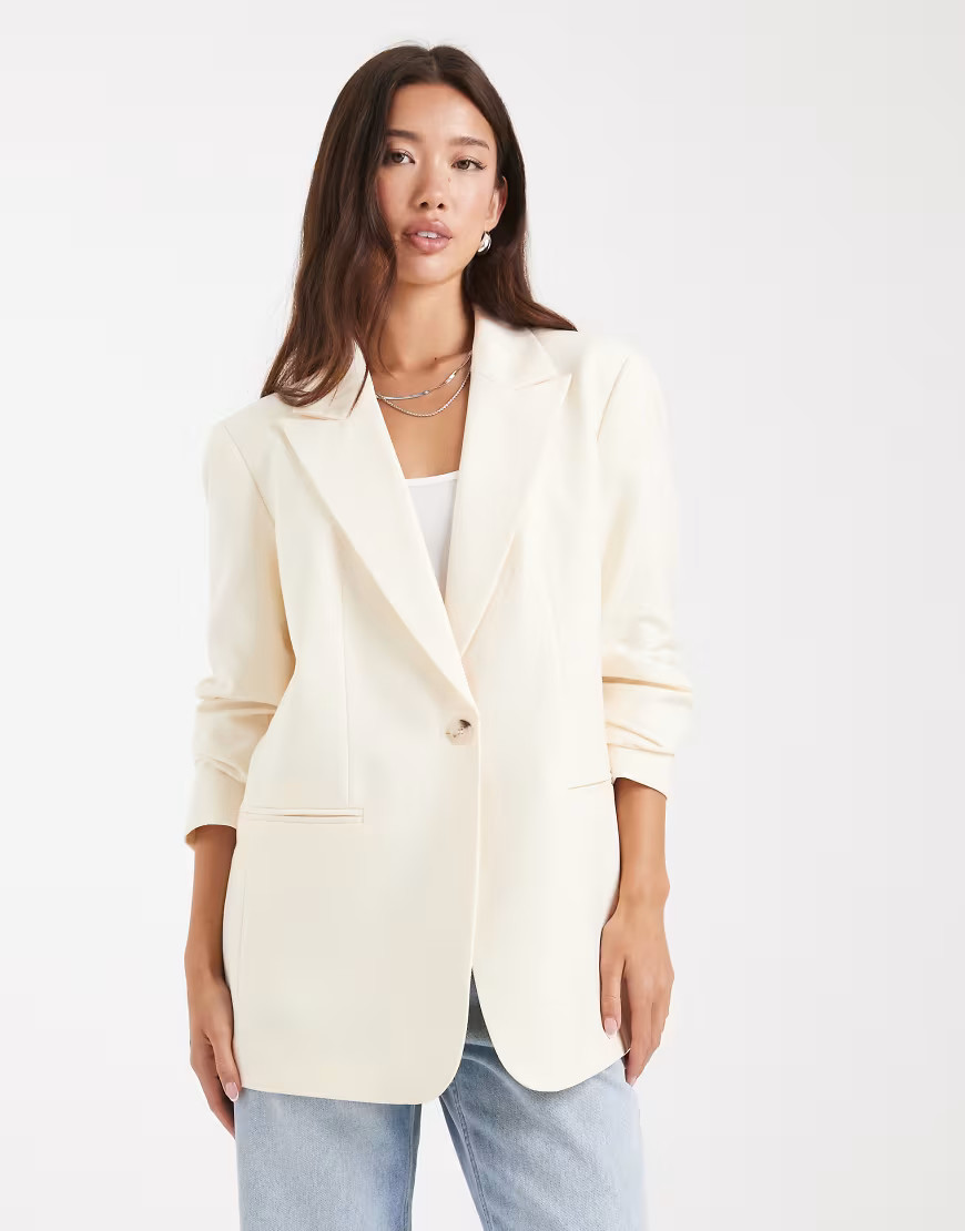 ASOS DESIGN relaxed blazer in cream-White | ASOS (Global)