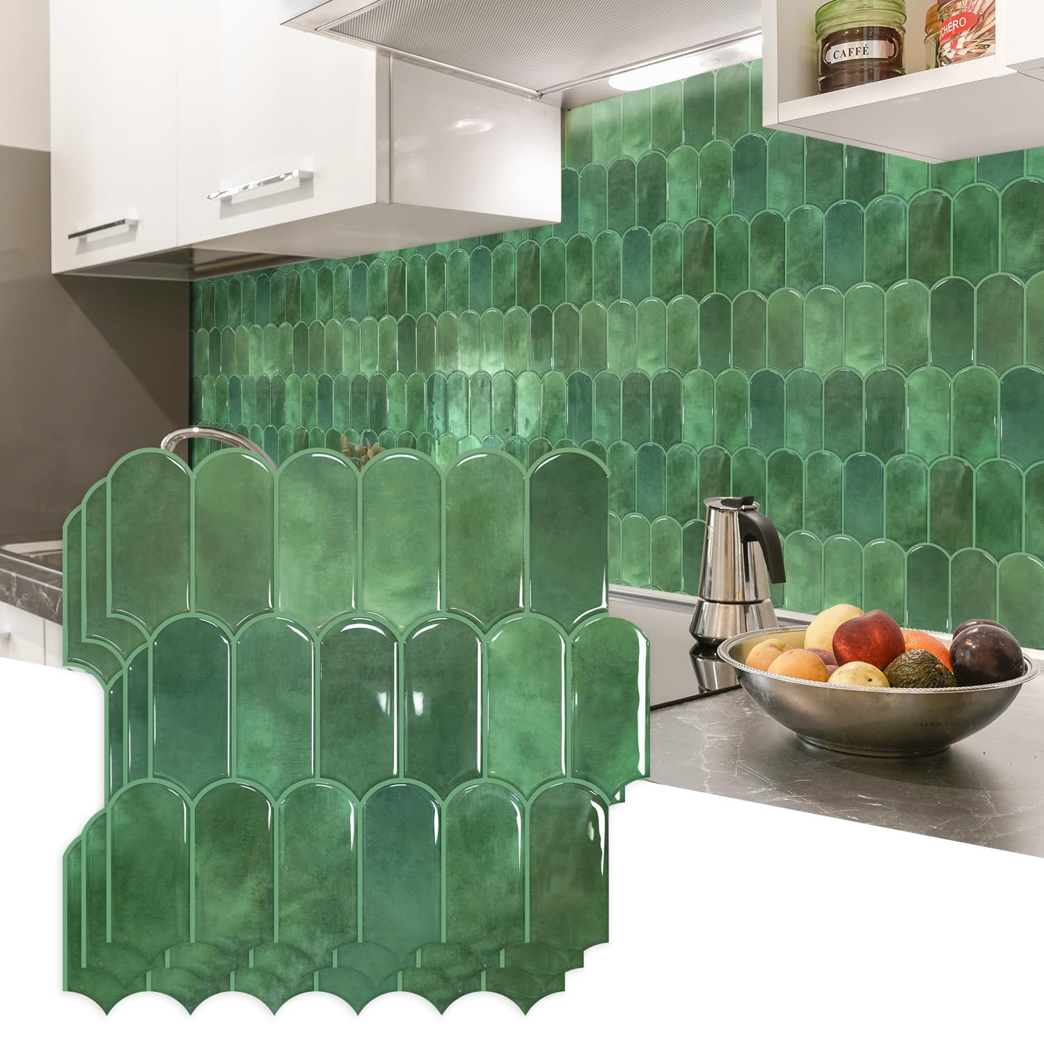 Vamos Tile Upgraded Thicker Design Peel and Stick Backsplash Tile, 10-Sheet Green Self Adhesive V... | Amazon (US)
