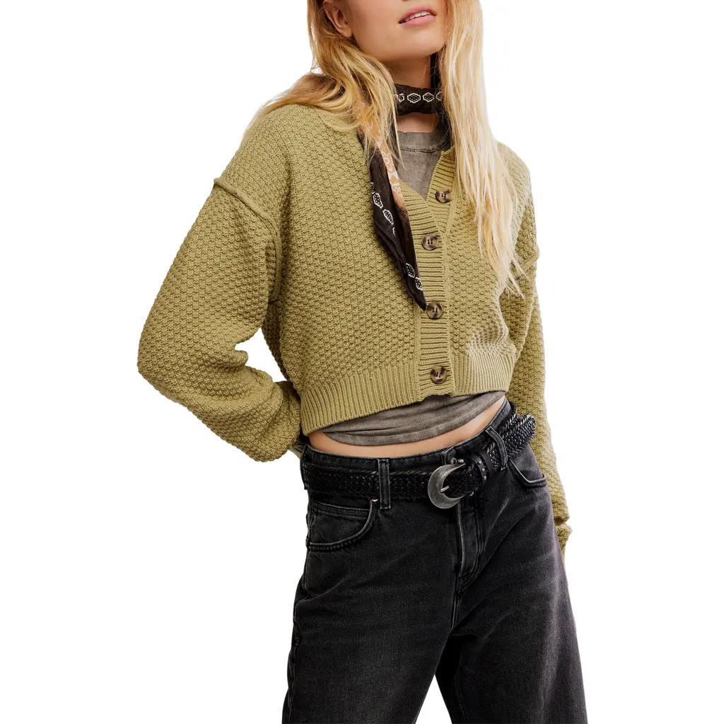 Free People Lila Crop Cardigan in Whispering Willow at Nordstrom, Size Large | Nordstrom