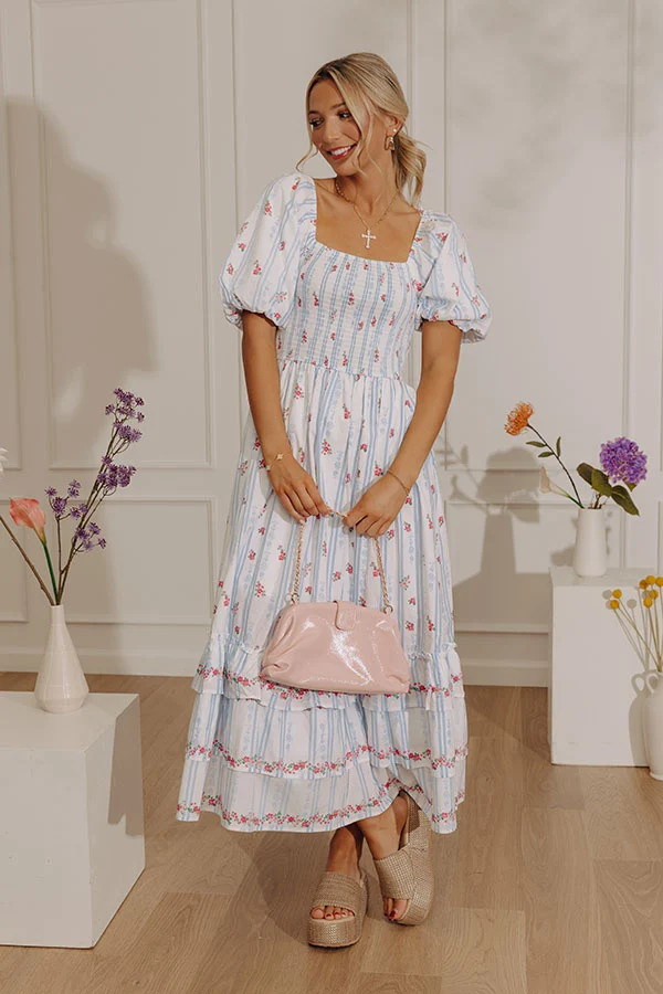 Petal Party Floral Poplin Midi Dress in Sky Blue | Impressions Online Boutique