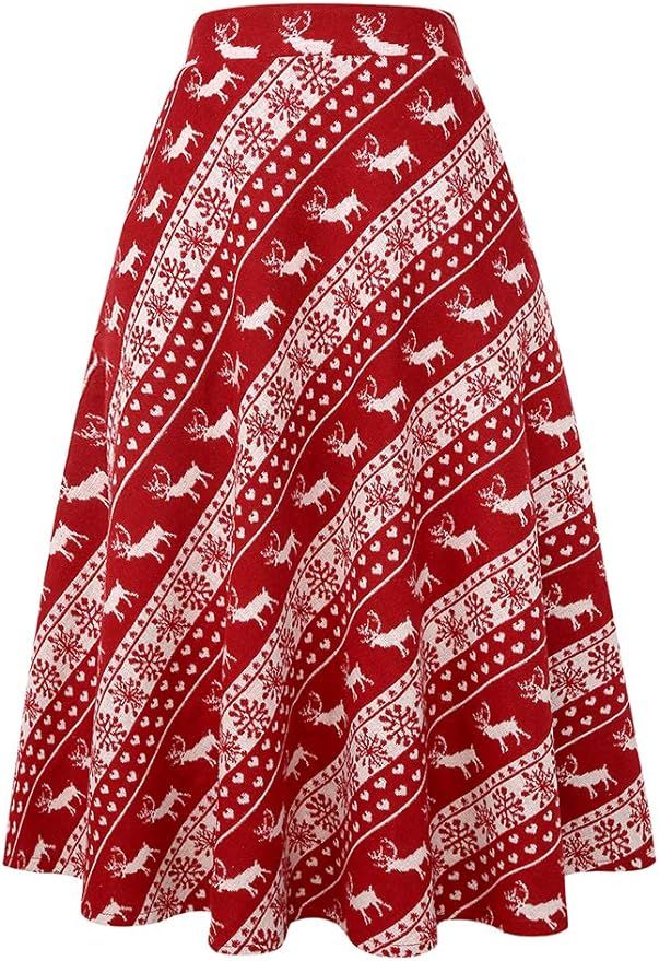 IDEALSANXUN Womens High Elastic Waist Maxi Skirt A-line Plaid Winter Warm Flare Long Skirt | Amazon (US)
