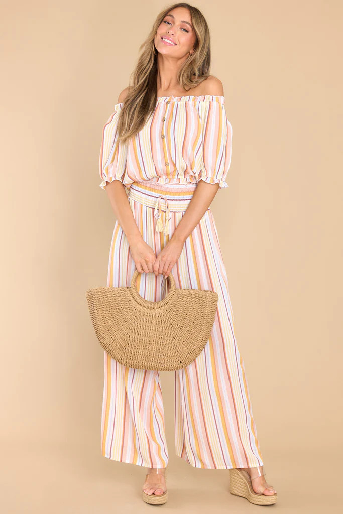 Feels Like Sunshine Apricot Stripe Two Piece Set | Red Dress 