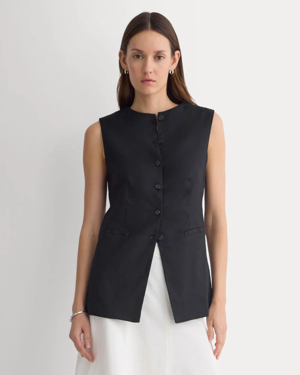Long Vest in Stretch Linen | Black | Everlane