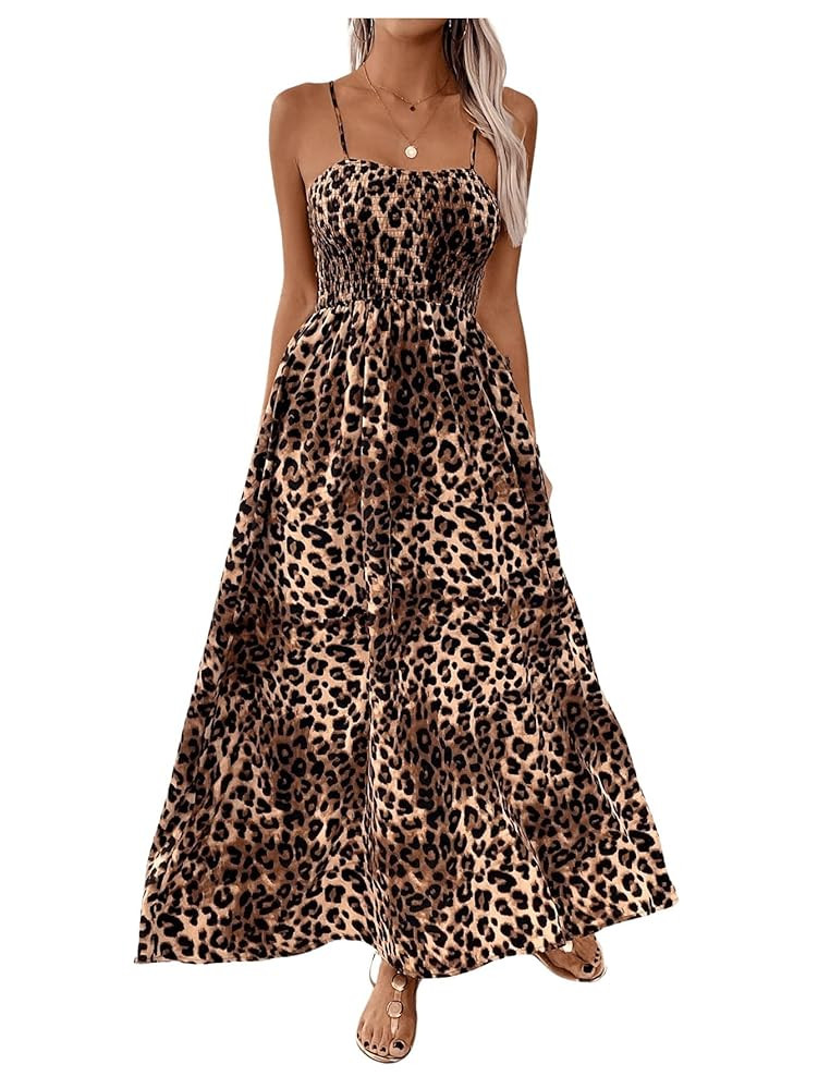 Floerns Women's Leopard Print Spaghetti Strap Maxi Dresses Vacation Cami Long Dress | Amazon (US)