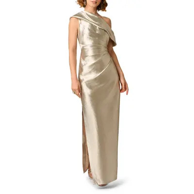 Aidan Mattox One-Shoulder Jacquard Gown in Light Gold at Nordstrom, Size 4 | Nordstrom