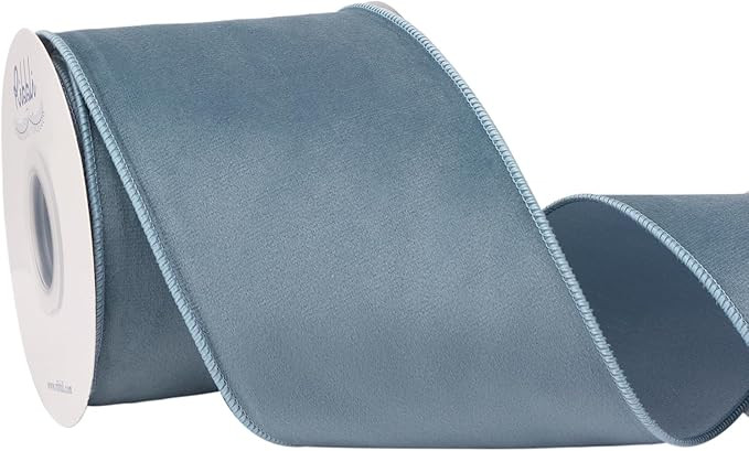 Ribbli Dusty Blue Velvet Wired Ribbon with Dupioni 4 Inch Christmas Ribbon for Gift Wrapping Chri... | Amazon (US)