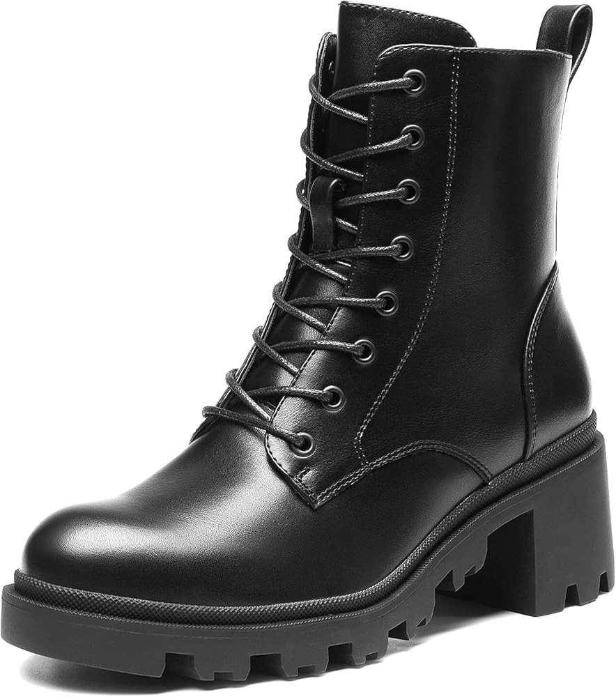DREAM PAIRS Women's Lug Sole Combat Ankle Bootie Lace up Low Chunky Block heels Side Zipper Boots... | Amazon (US)