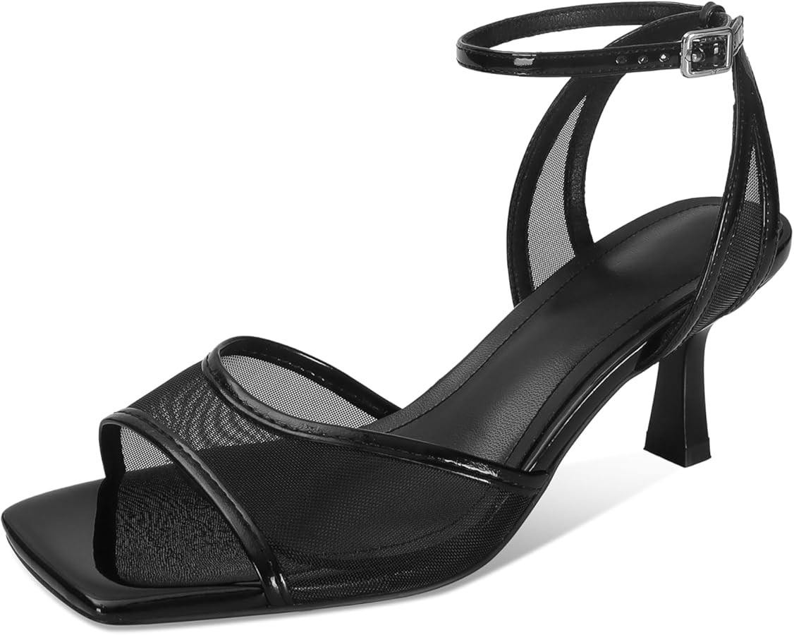 SOVANYOU Mesh Kitten Heels for Women Strappy Sandals with Ankle Strap Comfort Summer Open Toe Hee... | Amazon (US)