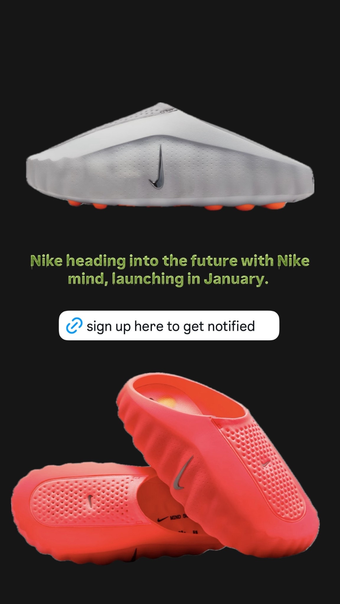 Coming Soon Available 1/8 at 10:00 AM EST Download the Nike App and get notified — daily edit cover from Found by Em