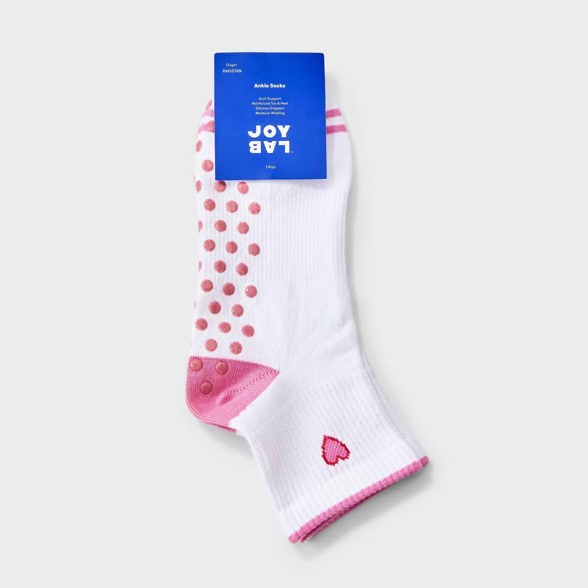 Women's Heart Icon Pilates Ankle Grip Socks - JoyLab Pink 4-10 | Target