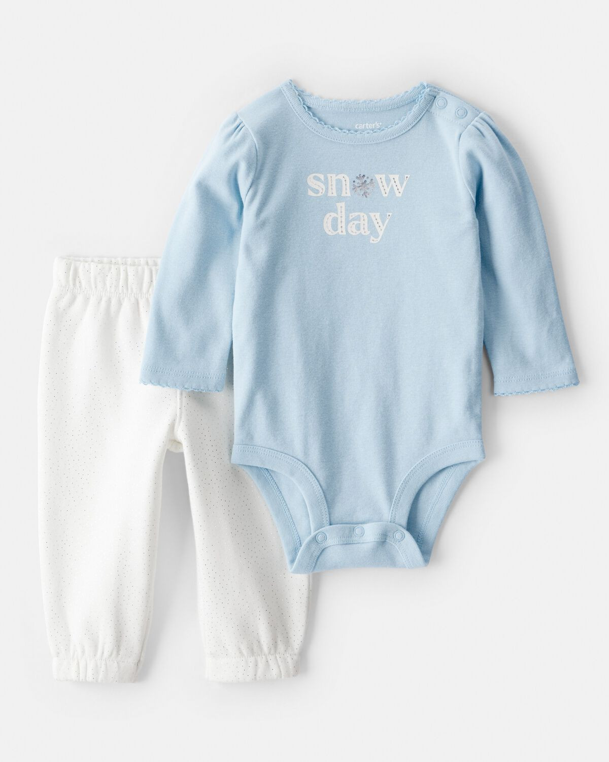 Baby Girl 2-Piece Snow Day Bodysuit & Pant Set - Cream/Blue | Carter's Inc