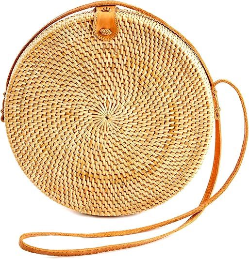 Rattan Bags for Women - Handmade Wicker Woven Purse Handbag Circle Boho Bag Bali | Amazon (US)
