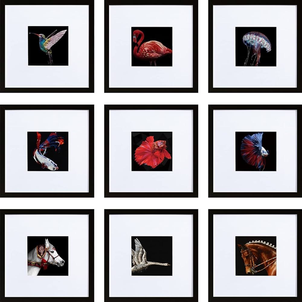 HEART ART 8x8 Black Picture Frame Set of 9,Display Pictures 4x4 with Mat or 8 x 8 without Mat,Mul... | Amazon (US)