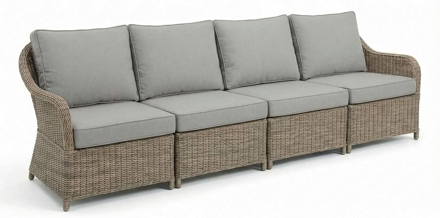 Martha Stewart Lily Pond Indoor-Outdoor 4-Seat Patio Sofa in Weathered Gray Rattan Wicker, All-We... | Amazon (US)