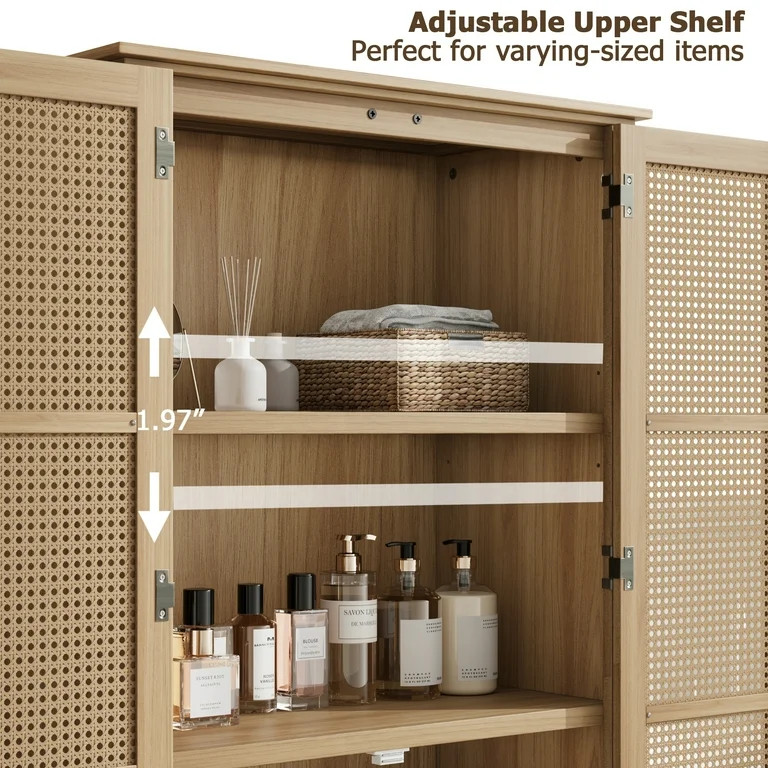 Homfa Bathroom Cabinet with Rattan Doors, Rattan Linen Storage Cabinet with 2 Drawers, Oak | Walmart (US)