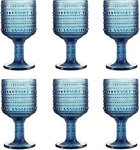 Blue Wine Glasses Set of 6 - Goblet Glasses colored Glassware | Amazon (US)