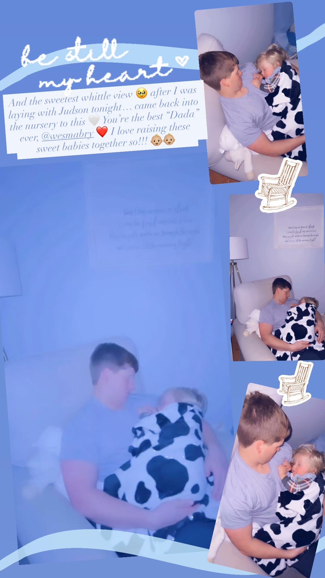 And the sweetest whittle view 🥹 after I was laying with Judson tonight… came back into the nursery to this 🤍 You’re the best “Dada” ever, @wesmabry ❤️ I love raising these sweet babies together so!!! 👶🏼👶🏼