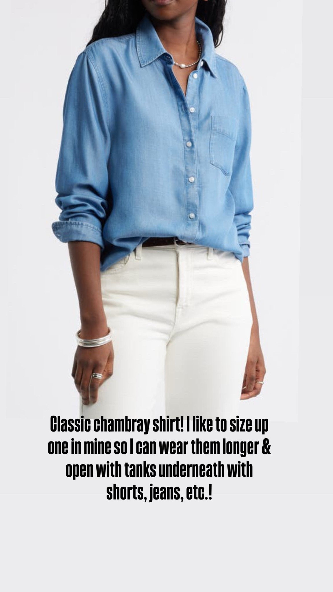 I might need to add this shirt to my wardrobe! I love pairing it over a tank or tea with lounge, pants, boxers, or denim! Classic! 

Nordstrom anniversary sale, nsale, fall closet staple, denim shirt, chambray shirt, layering piece  ￼￼

#LTKActive #LTKSaleAlert #LTKOver40