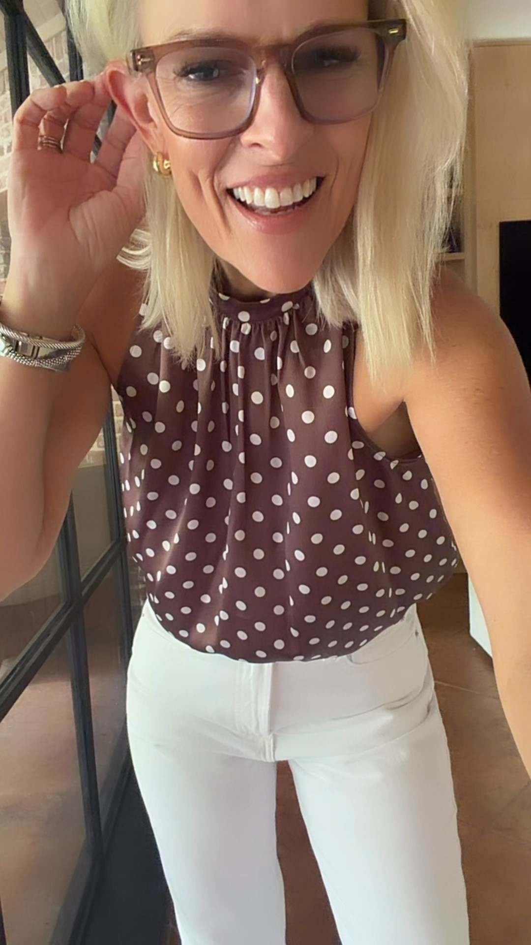 Yay this silk tank in polka dot is back in stock!! 

Tank - true size small
Denim - true size 27
Great white pair of denim, not see-through 

@Quince #quincepartner￼

#LTKOver40 #LTKmomlife #LTKgrwm