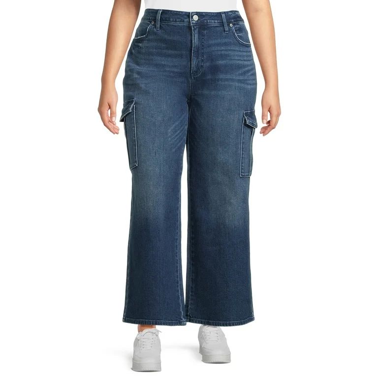 Terra & Sky Women's Plus Wide Leg Cargo Jeans, 30” Inseam | Walmart (US)