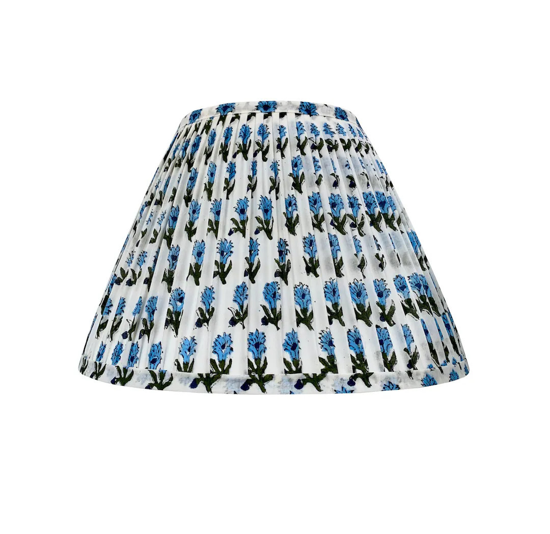 Pleated  Lampshade-Blue green  Lamp Shade-Blue Floral Pleated sconce  chandelier shade-Custom Mad... | Etsy (US)