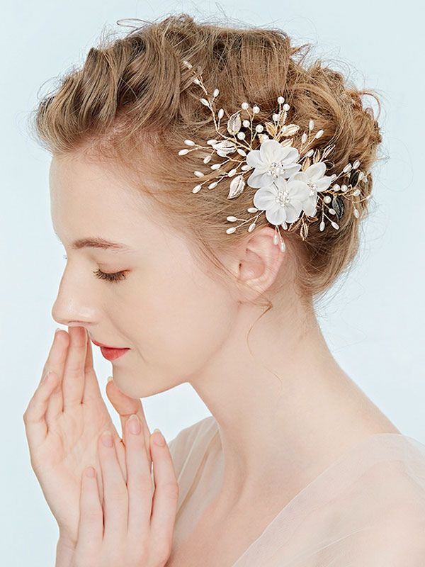 Flower Wedding Headpieces White Pearls Beading Bridal Hair Accessories | Milanoo