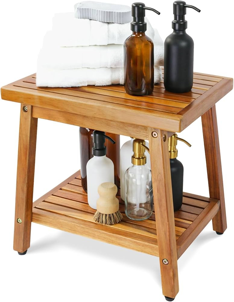 Shower Stool Bench Chair Waterproof with Storage Shelf for Shaving Legs, Spa, Bath Seat, Inside S... | Amazon (US)