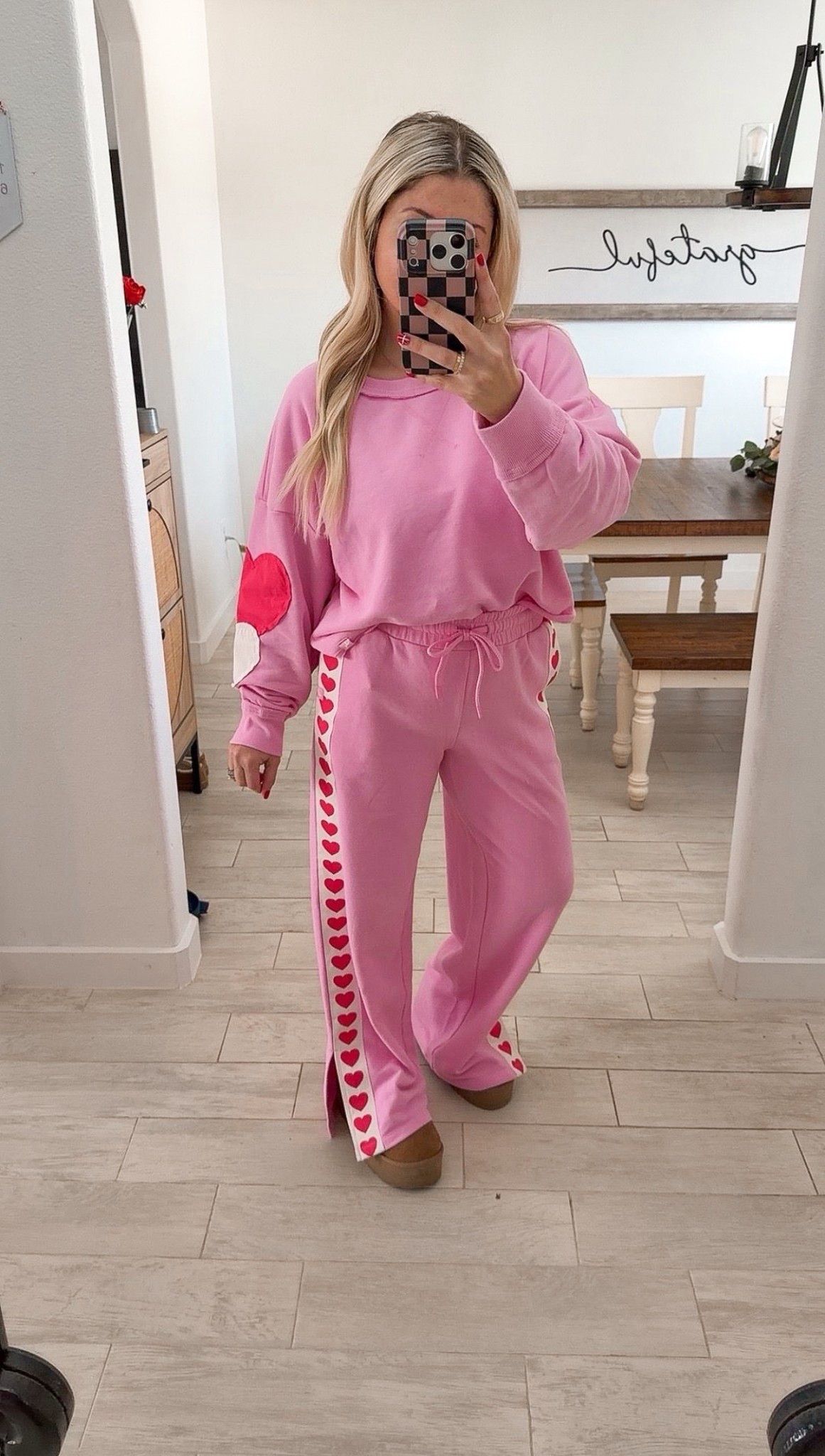 Valentine’s Day matching set 
Size m top
Small pants 
Ugg boots tts

#LTKFindsUnder100 #LTKootd #LTKFindsUnder50