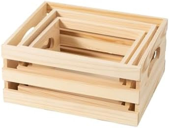 Set of 3 Rustic Wooden Nesting Crates with Handles, Decorative Wood Crates, Crate Box Wooden Stor... | Amazon (US)