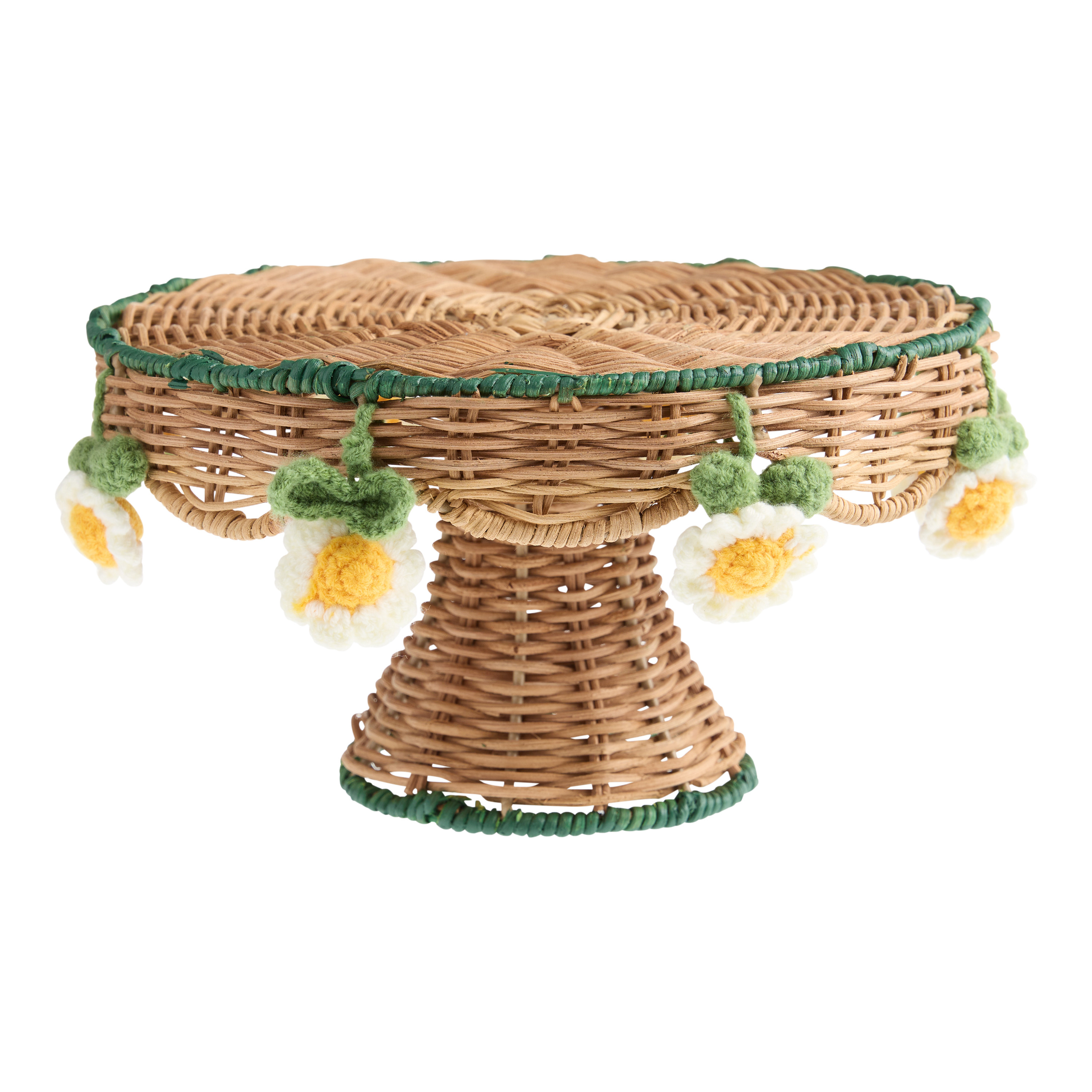 Green and Natural Rattan Crochet Daisy Serving Stand | World Market