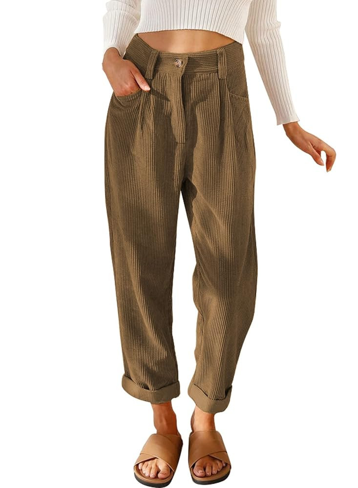 Acelitt Womens Elastic Waist Straight Leg Corduroy Pants with Pockets, S-2XL | Amazon (US)
