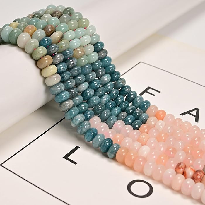 76 Pcs 5x8mm Multi-Color Gemstone Smooth Rondelle Beads for Jewelry Making, Unique Natural Rainbo... | Amazon (US)
