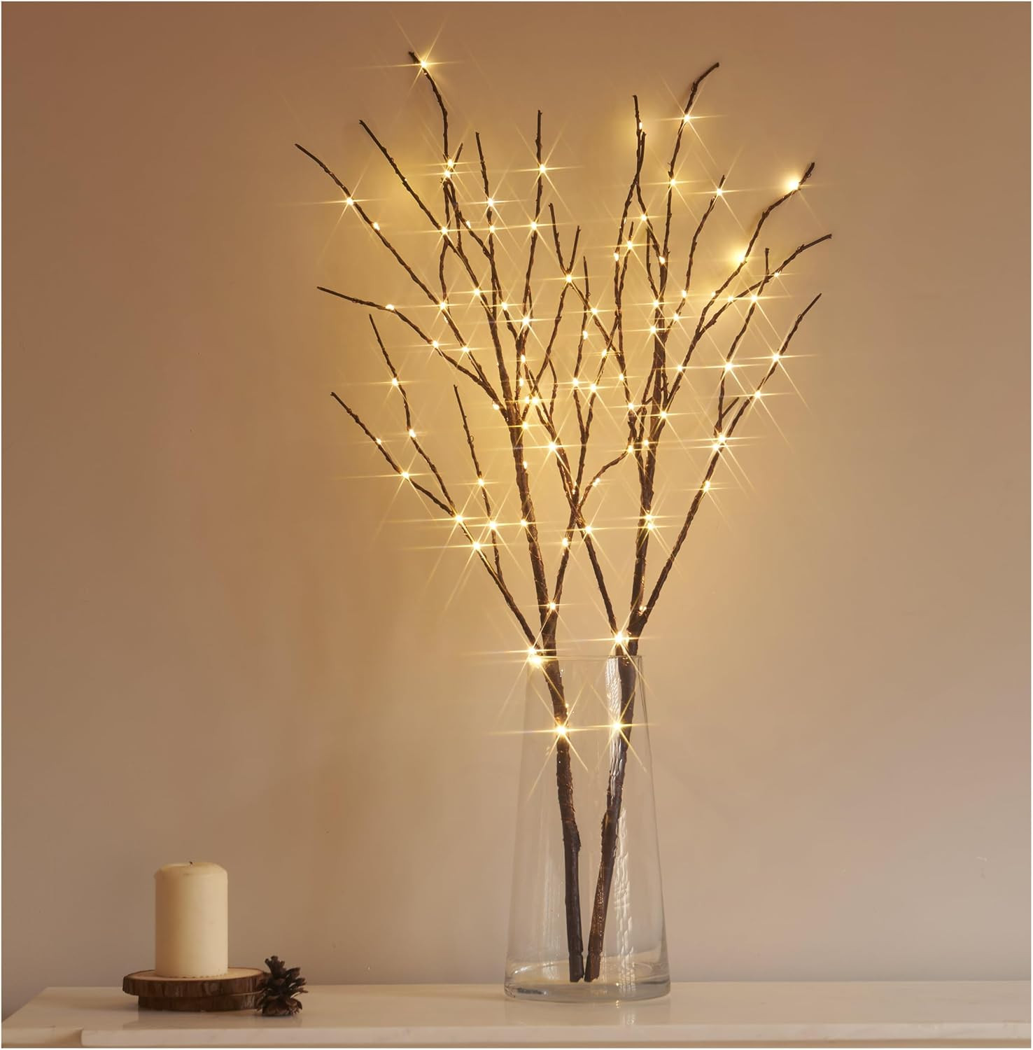 Hairui Lighted Brown Branches Battery Operated with Timer 32IN 100 LED Fairy Lights, Willow Branch Lights for Home Bedroom Fireplace Christmas Holiday Decoration Indoor Outdoor Use (Vase Excluded) | Amazon (US)
