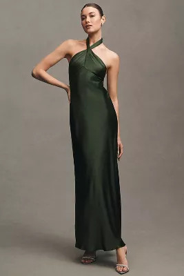 BHLDN Selma Halter-Neck Satin Maxi Dress | Anthropologie (US)