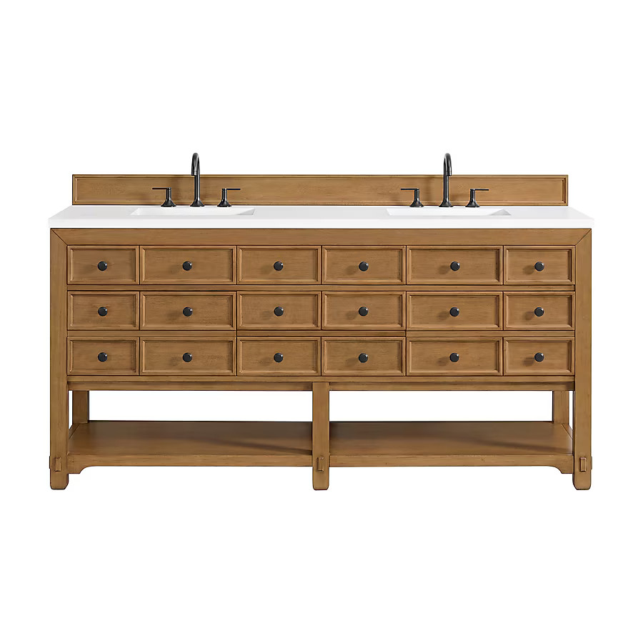 James Martin Vanities Malibu 72-in Amber Birch Undermount Double Sink Bathroom Vanity with White ... | Lowe's