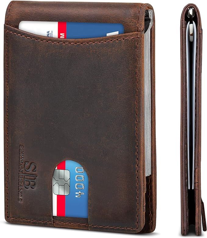 SERMAN BRANDS RFID Blocking Slim Bifold Genuine Leather Minimalist Front Pocket Wallets for Men with | Amazon (US)